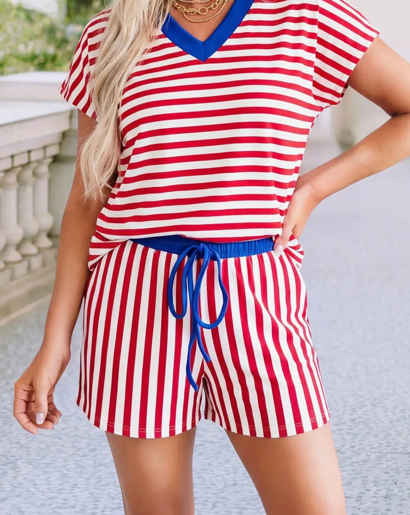 Red white and blue shirt set
