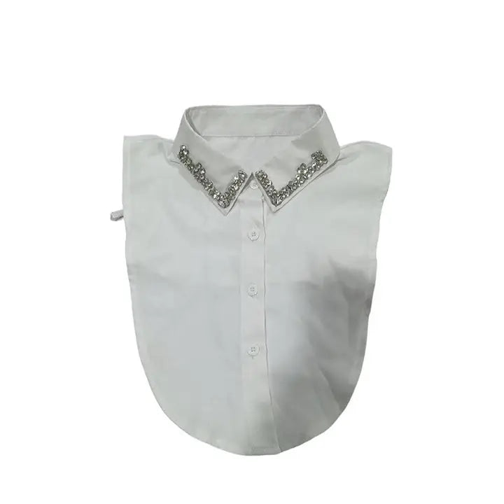White Diamond Studded Detachable Shirt Collar
