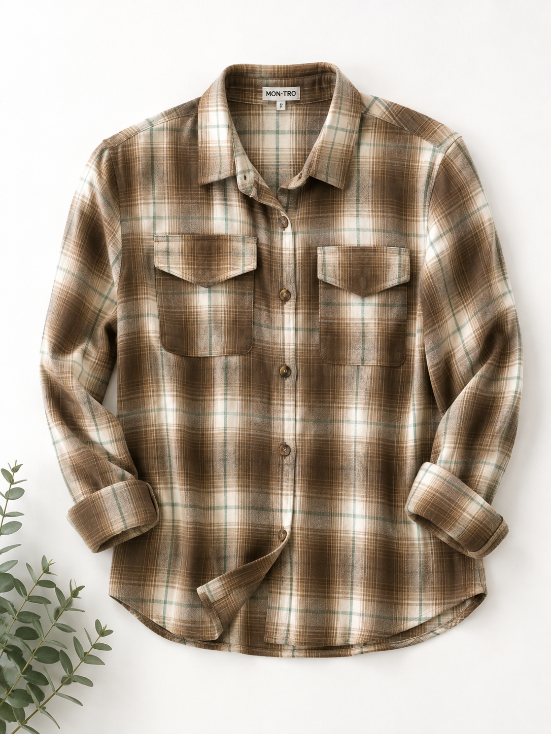 Oversized Plaid Shacket Womens Button Down Shirt Jacket brown and white
