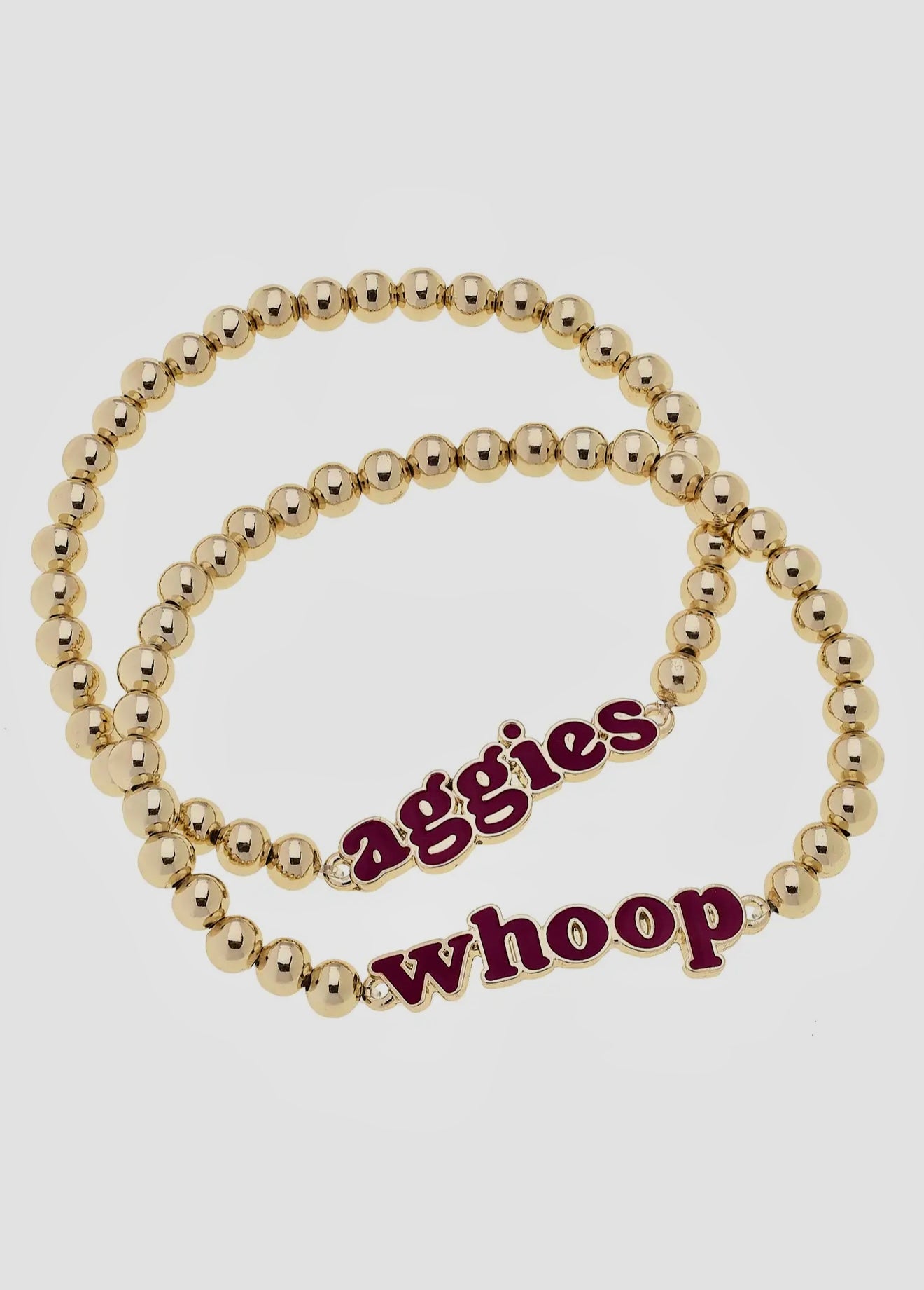 Texas A&M Aggies Slogan Ball Bead Bracelet Set of 2