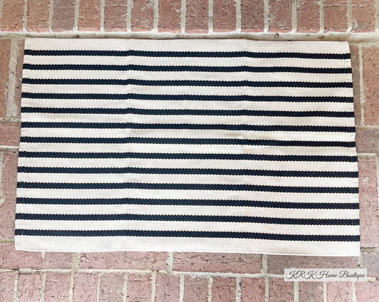 Black-Ivory Cotton Blend Classic Striped Small Area Rug