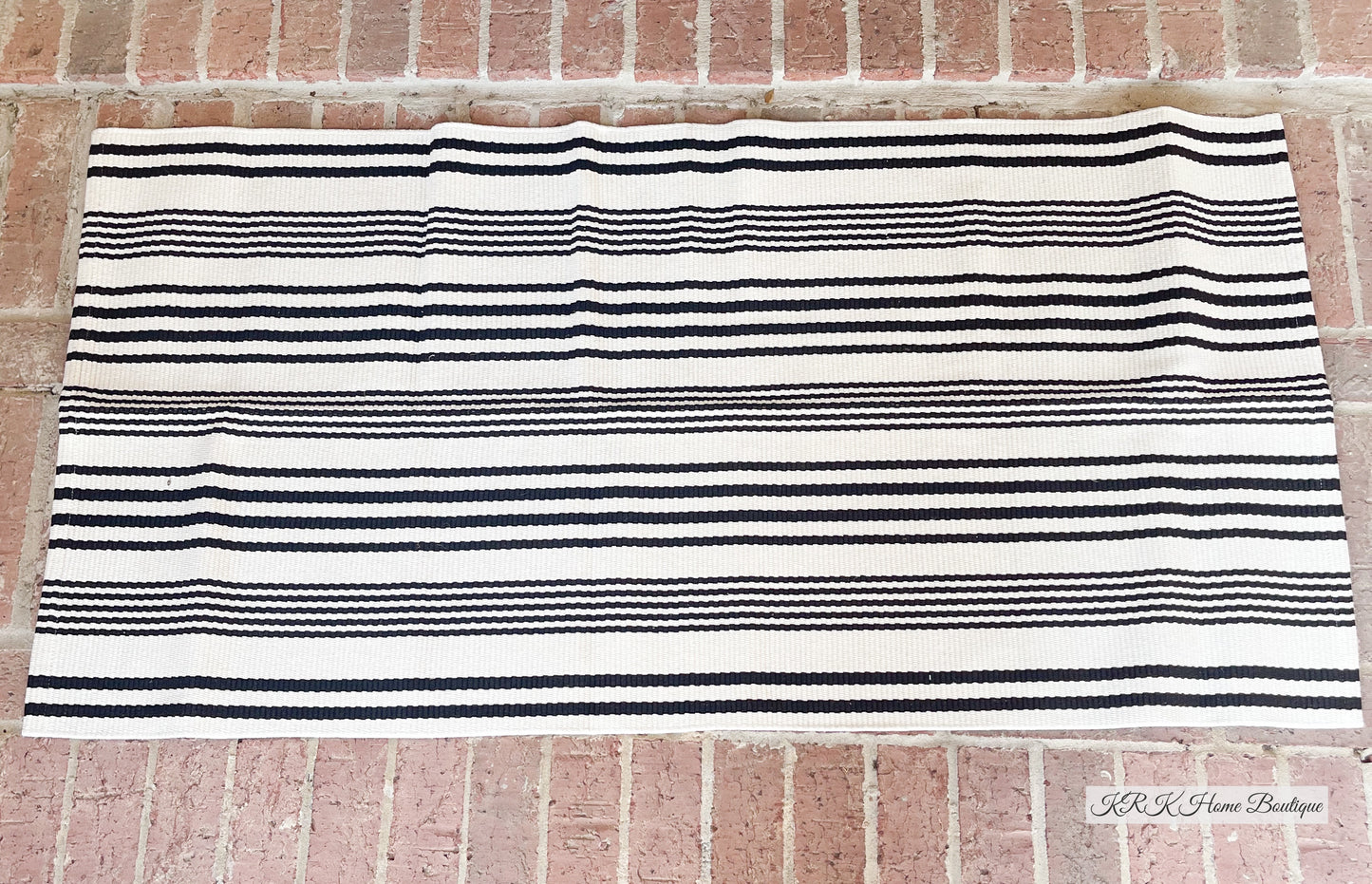 Ticking Striped Woven Cotton Bend Area Rug Black
