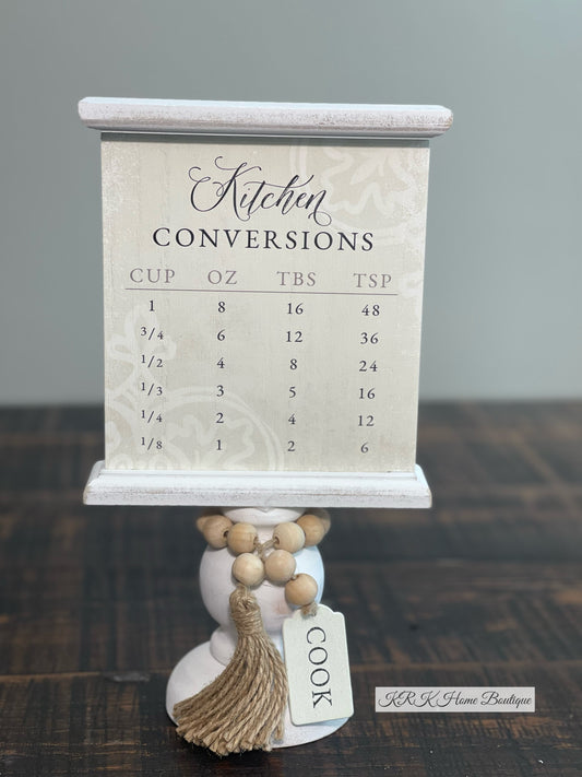 Wood Kitchen Conversation Sign on Pedestal with Blessing Bea