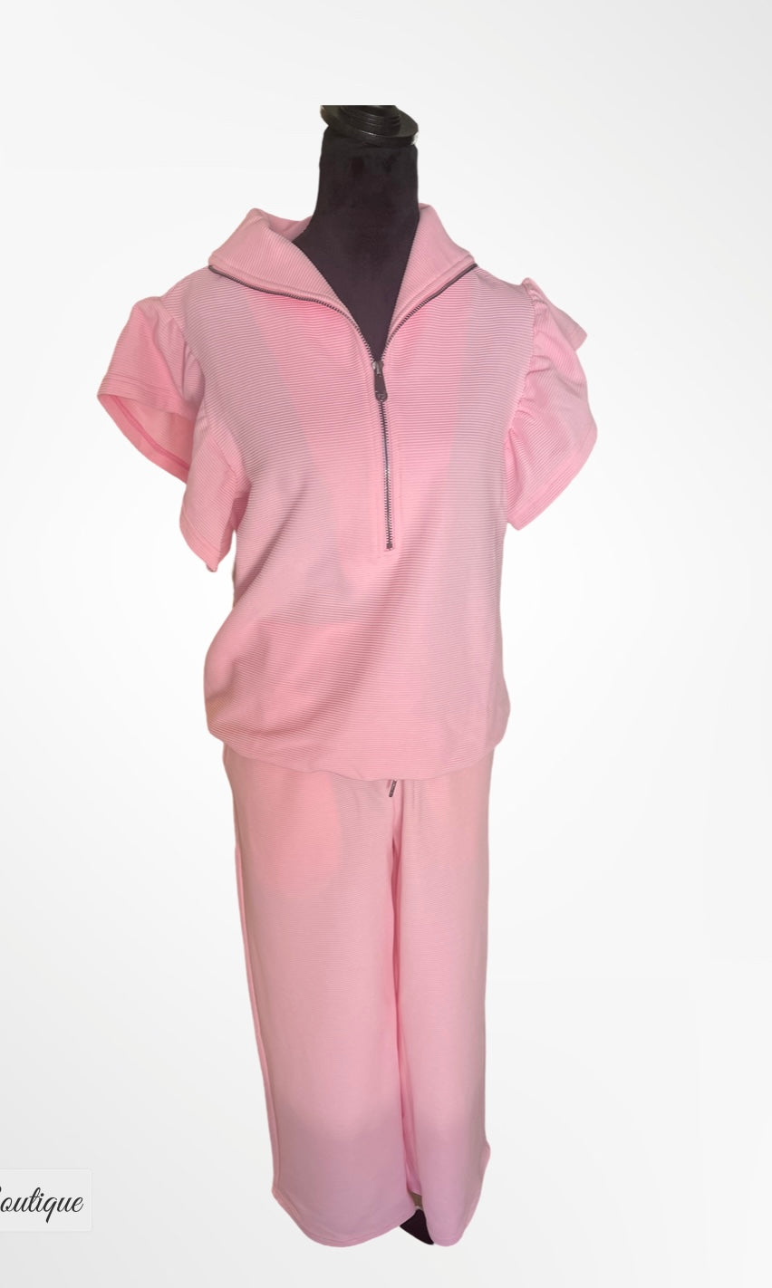 Textured Ruffle Top and Pants Set