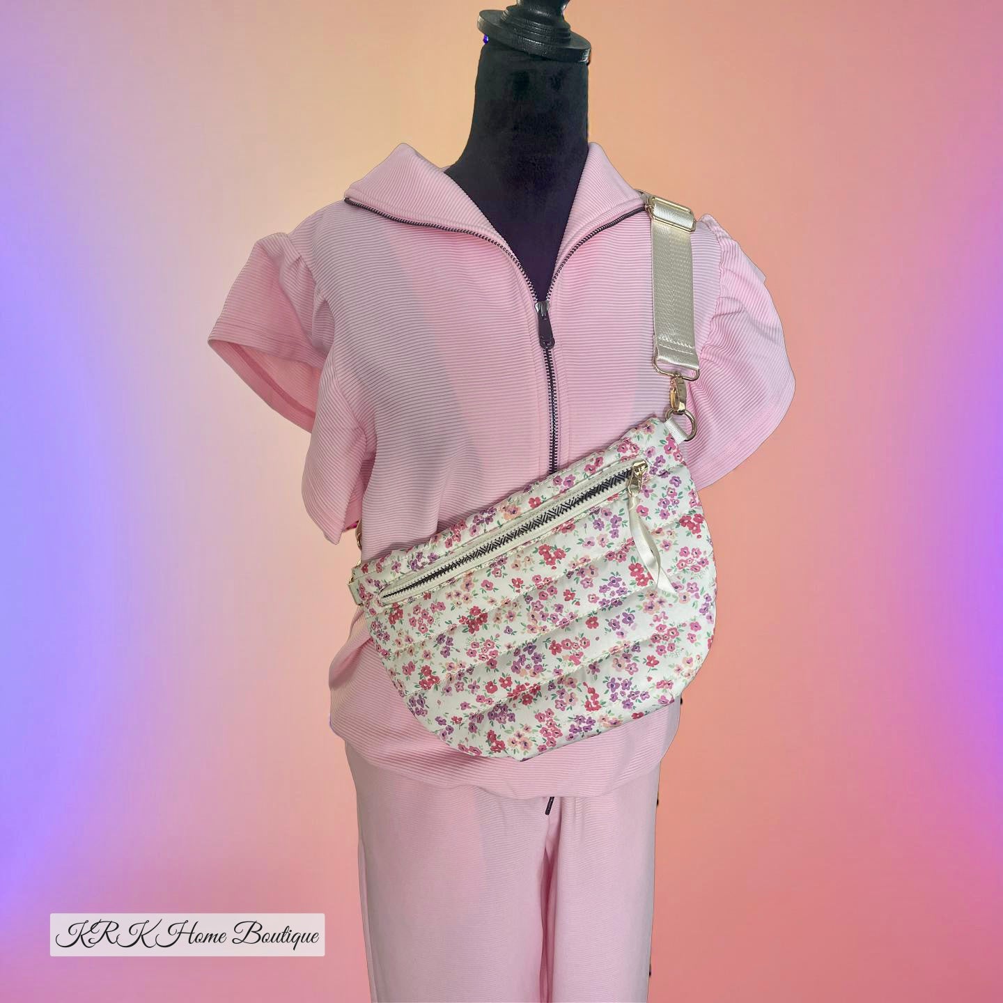 Jolie Puffer Belt Bag pink flower