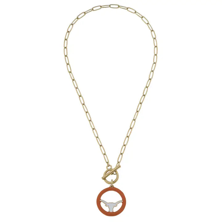 Texas Longhorns Logo Enamel T-Bar Necklace