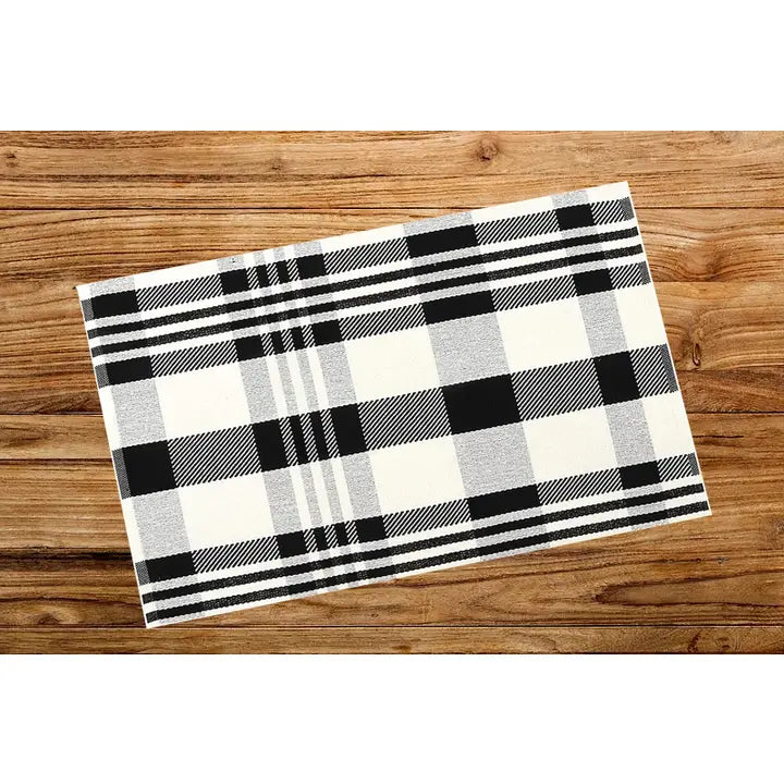 Black Ivory Classic Plaid Cotton Blend Small Area Rug