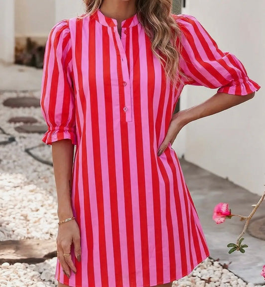 Red and pink striped dress