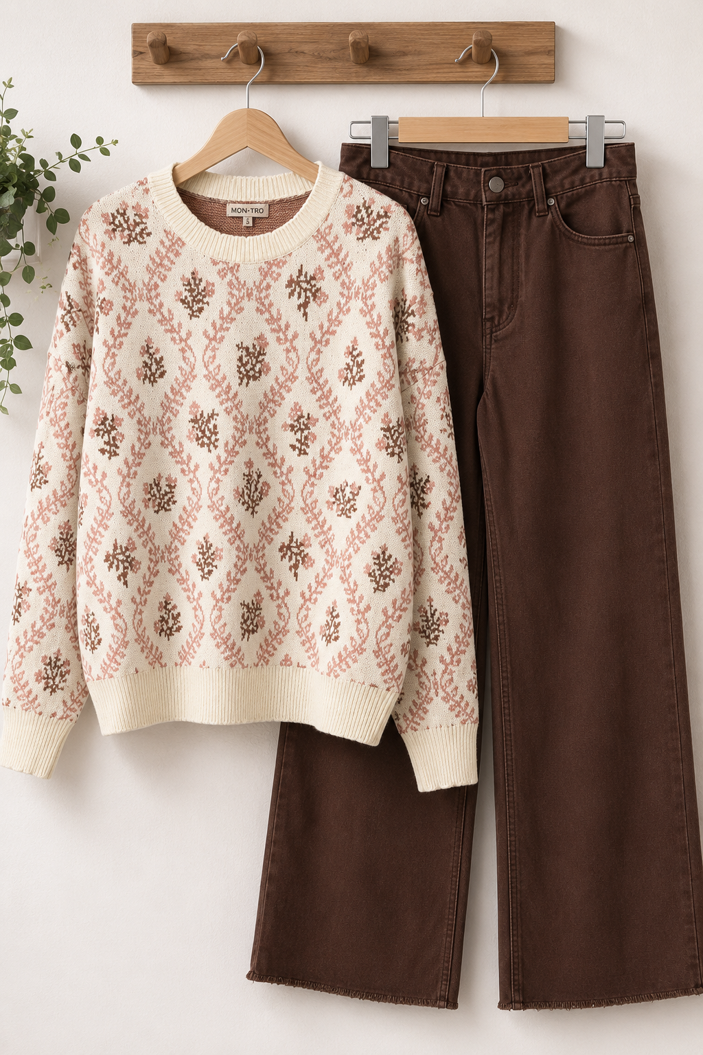 Floral Jacquard Knit Sweater Pink