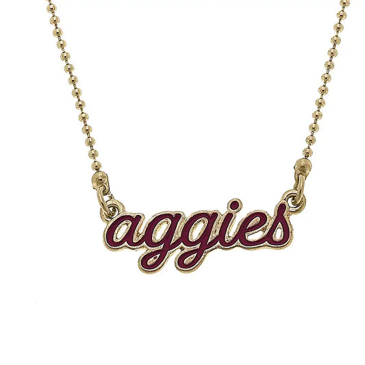 Texas A&M Aggies Enamel Script Necklace in Maroon
