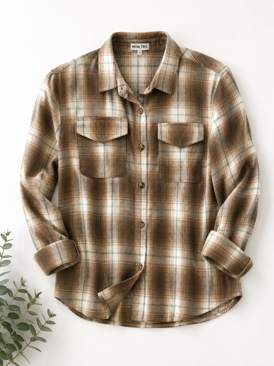 Oversized Plaid Shacket Womens Button Down Shirt Jacket brown and white
