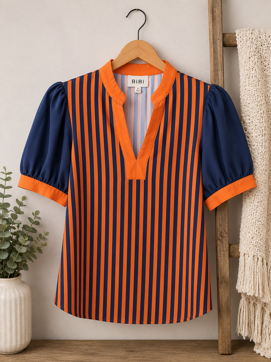 Orange and Blue striped blouse