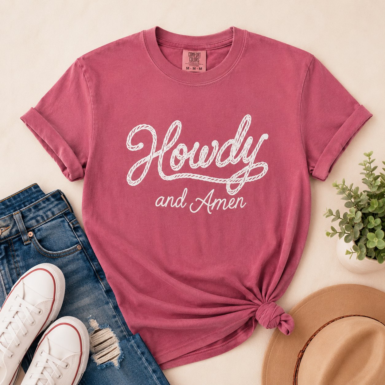 Howdy and Amen Comfort Color T-shirt