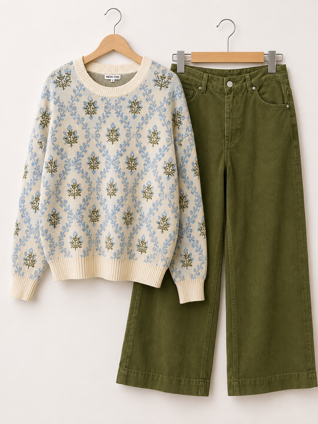 Floral Jacquard Knit Sweater Blue