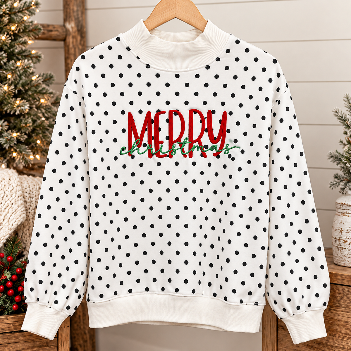 Embroidered Merry Christmas Mockneck Sweatshirt