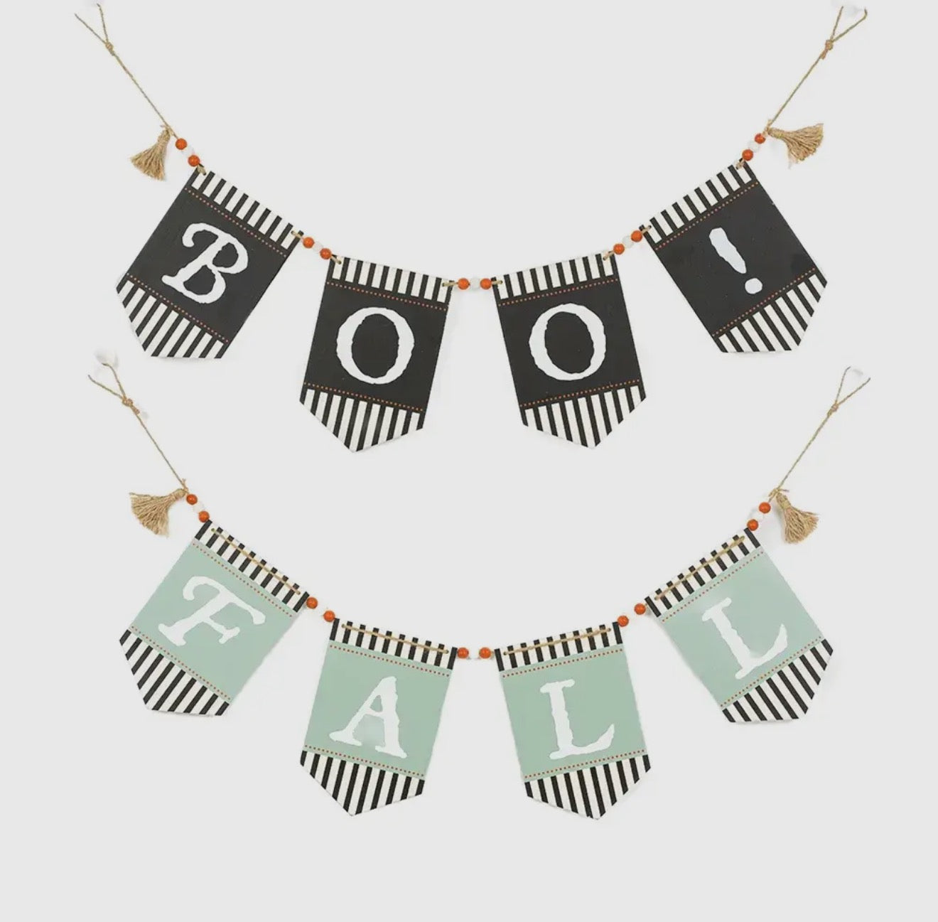 Wood Swag W/Beads Boo Fall Halloween Decor