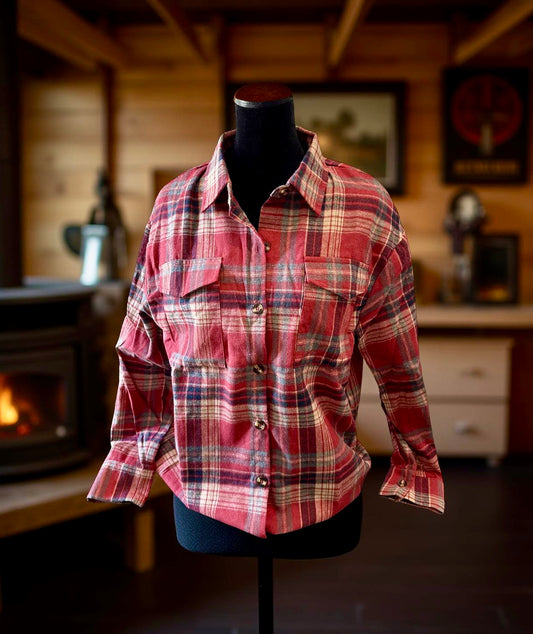 Women's New Casual Fashion Loose Plaid Pocket Shirt