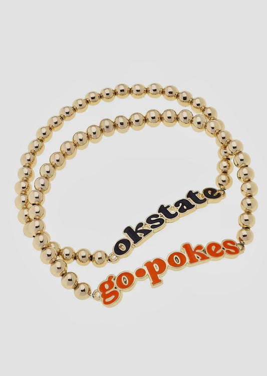 Oklahoma State Cowboys Slogan Ball Bead Bracelet Set of 2