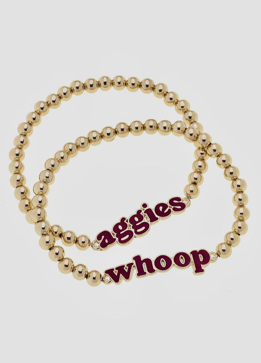 Texas A&M Aggies Slogan Ball Bead Bracelet Set of 2