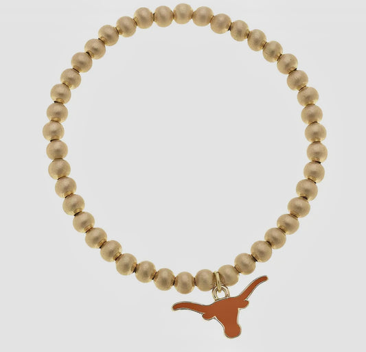 Texas Longhorns Ball Bead Stretch Bracelet in Satin Gold