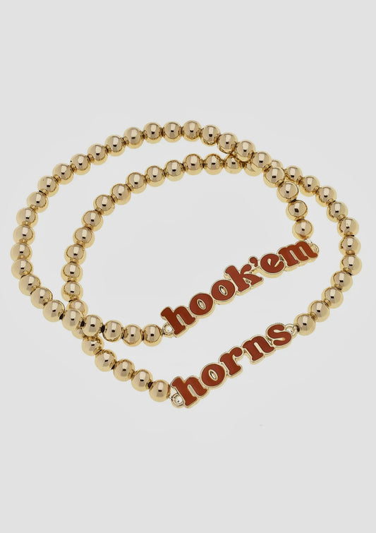 Texas Longhorns Slogan Ball Bead Bracelet Set of 2