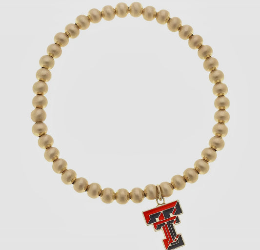 Texas Tech Red Raiders Ball Bead Stretch Bracelet in Satin Gold