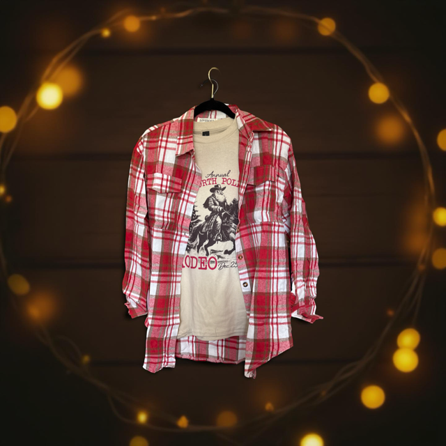 Red, White, and Brown Casual Fashion Oversized Loose Plaid Shirt
