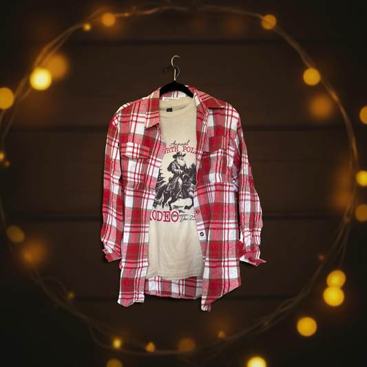 Red, White, and Brown Casual Fashion Oversized Loose Plaid Shirt