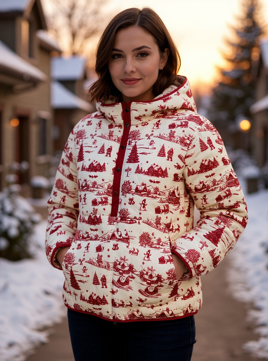 Winter Village Print Puffer Jacket
