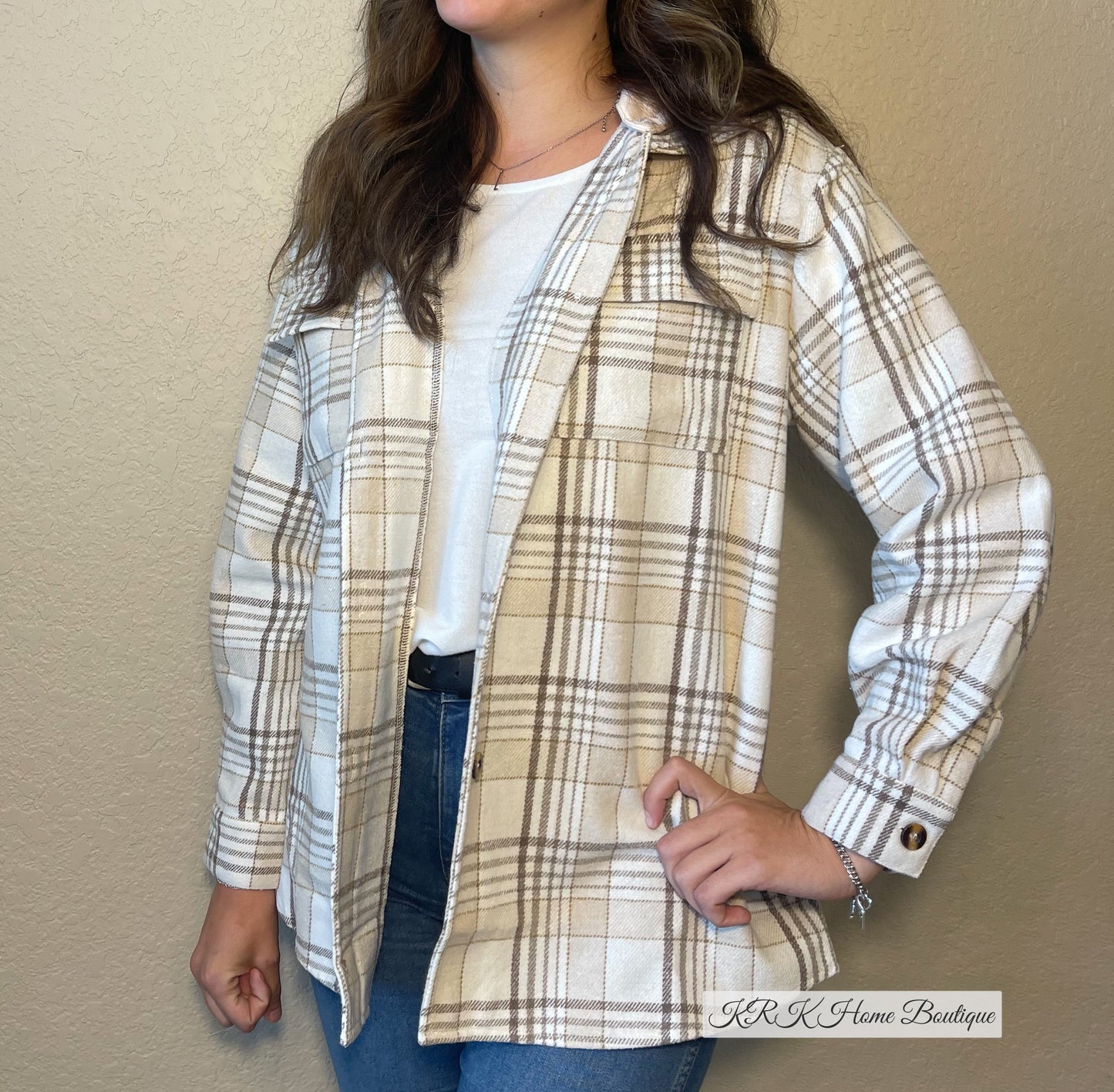 Khaki Plaid Removable Hood Buttoned Jacket