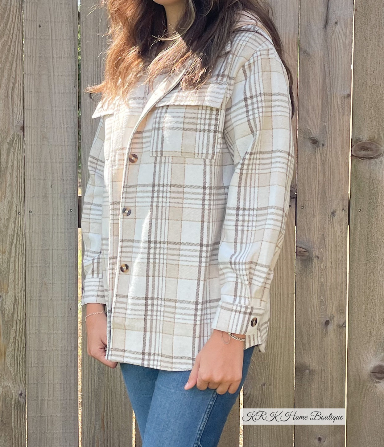 Khaki Plaid Removable Hood Buttoned Jacket