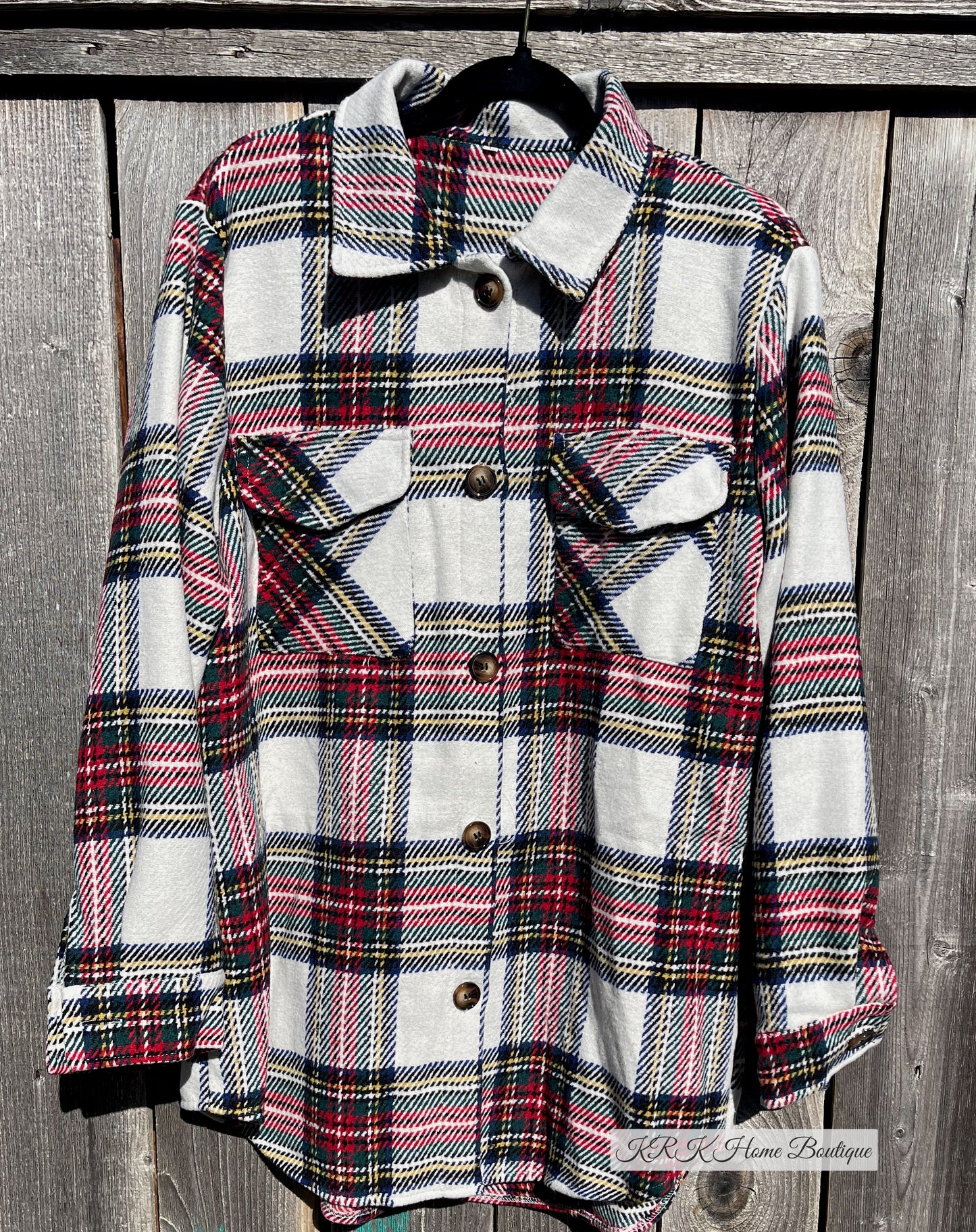 Plaid Button Pockets Long Sleeve Shacket