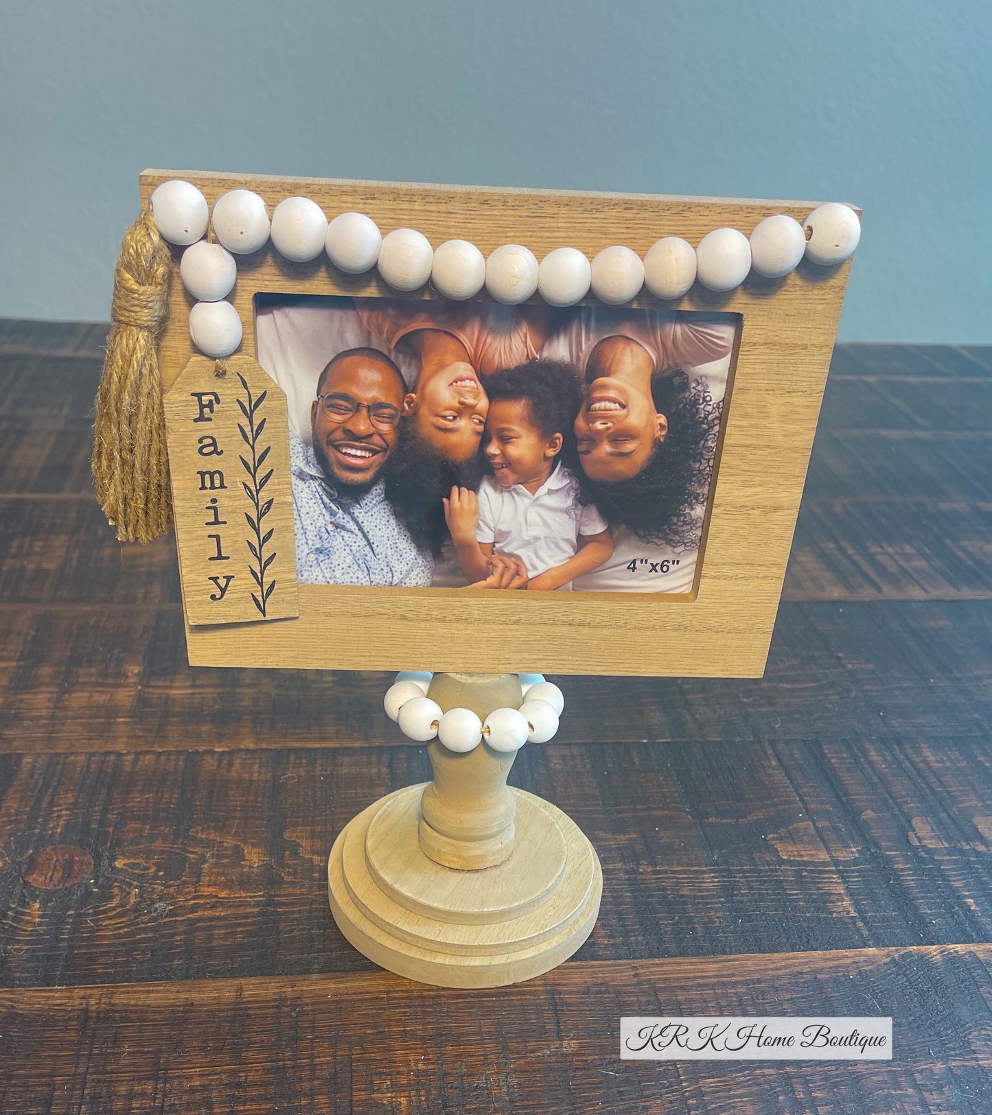 Wood Tabletop 4X6 Photo Frame On Pedestal