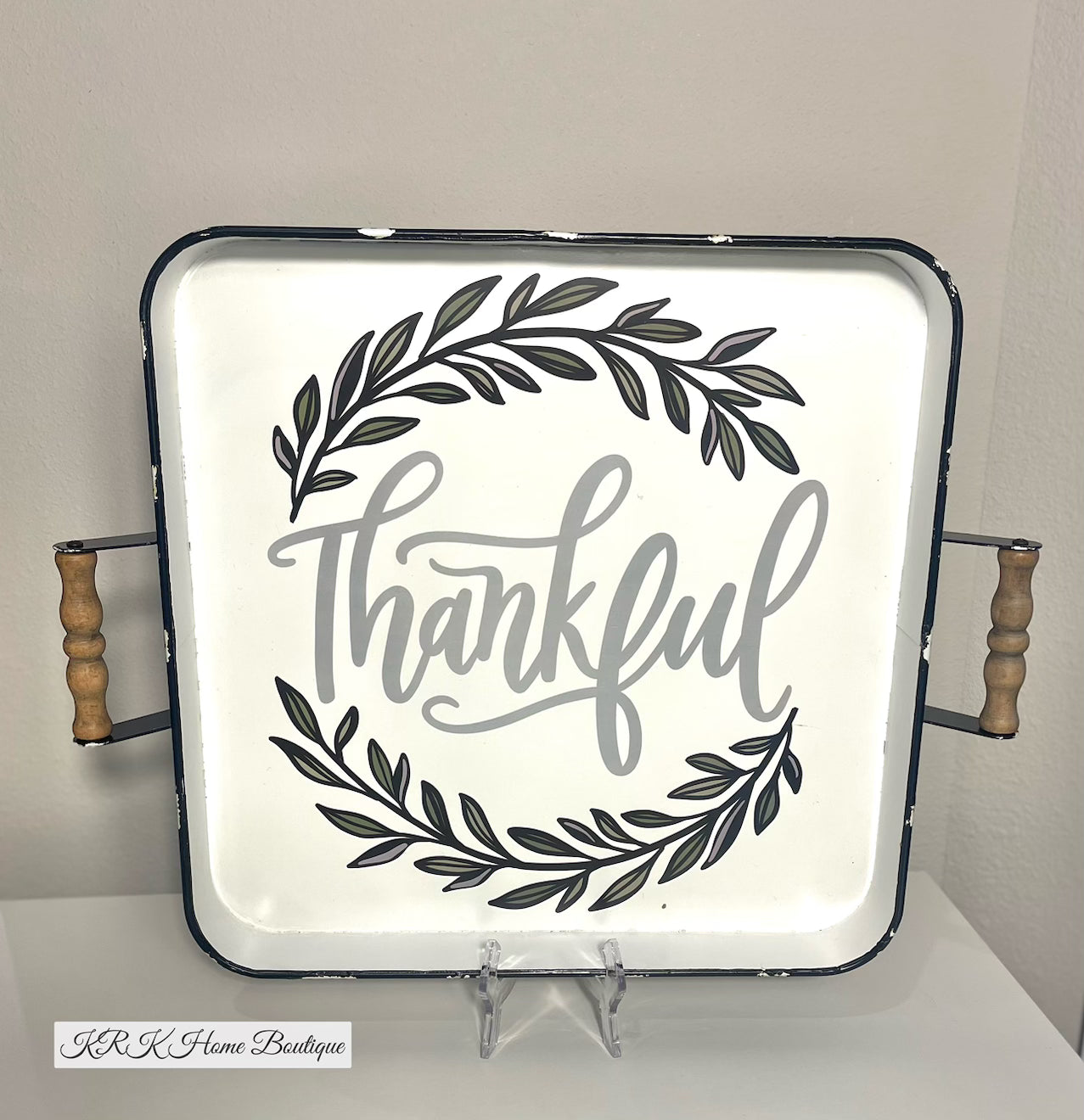 Thankful Wreath Enamel Tray