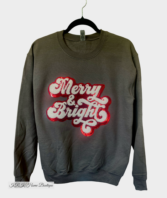 Merry & Bright Sweatshirt Gray or White