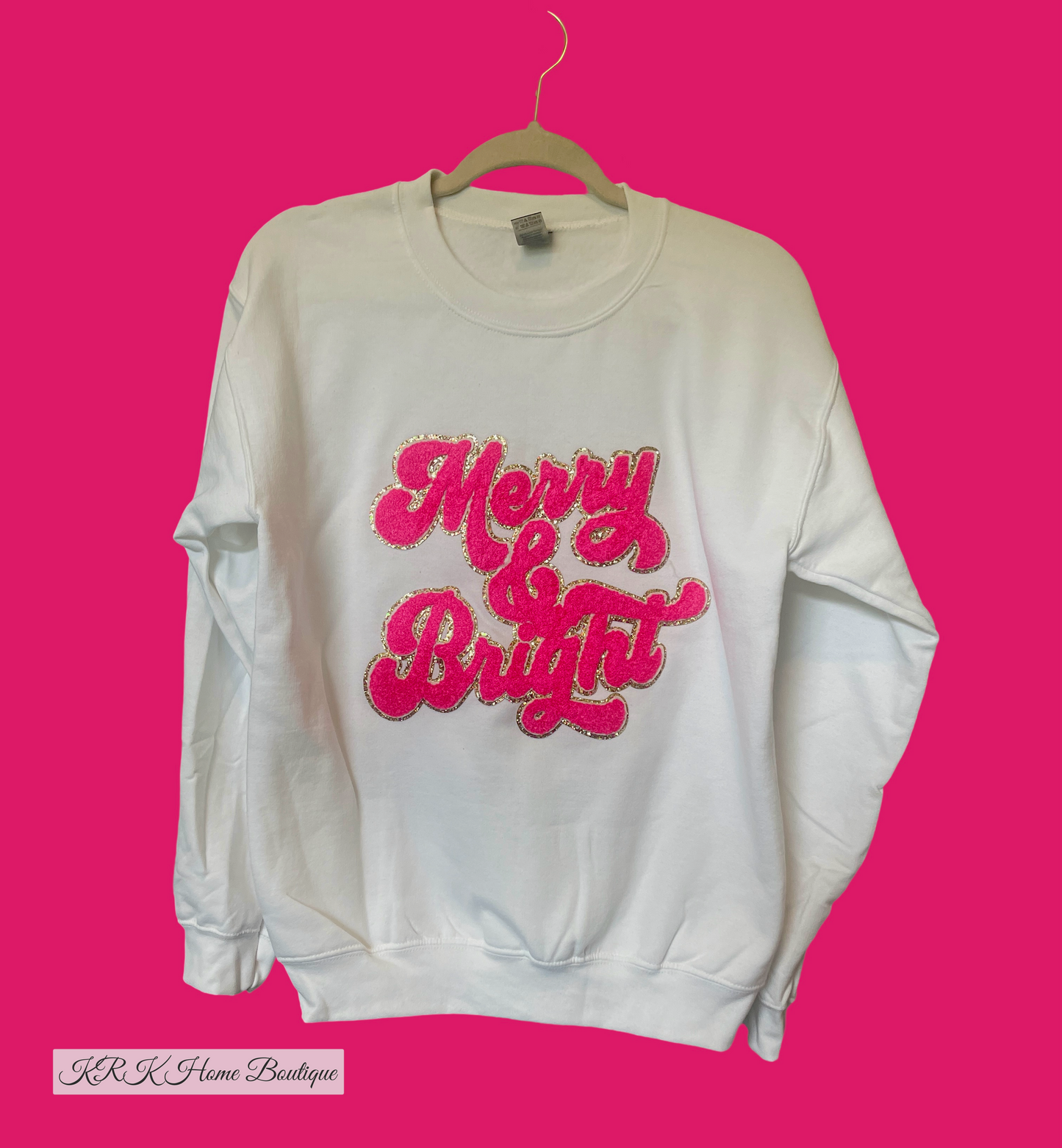 Merry & Bright Pink and White Sweatshirt