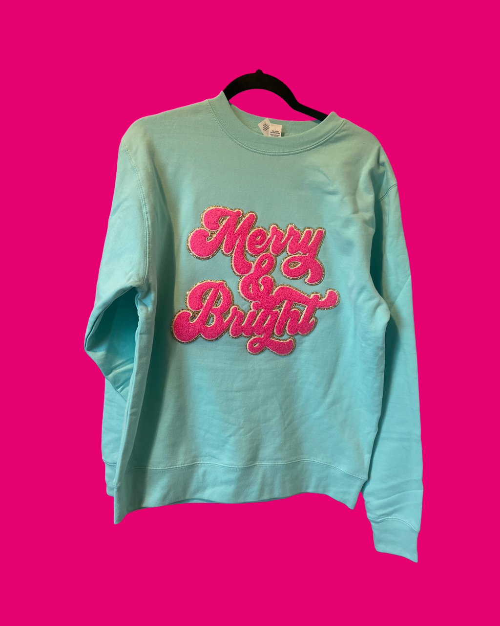 Merry and Bright Teal/Pink Sweatshirt