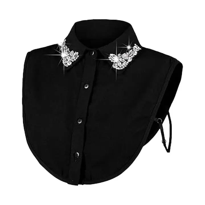 Black Diamond Studded Detachable Shirt Collar