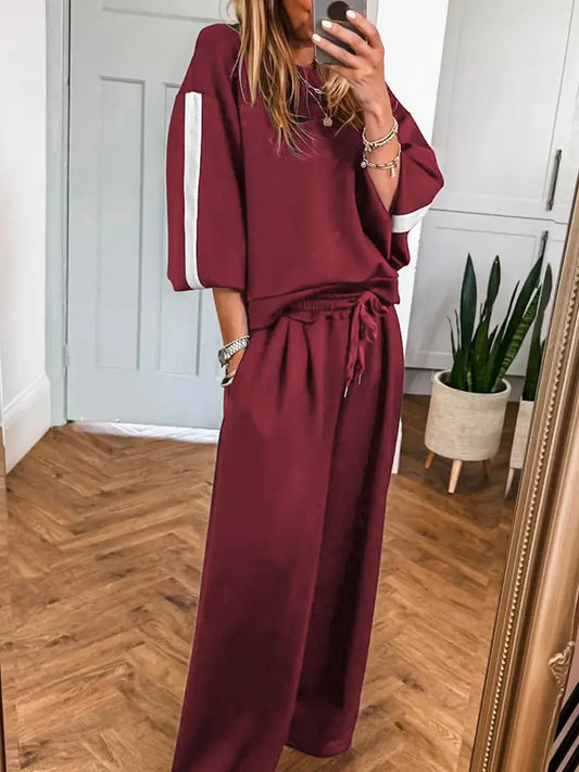 Burgundy Varsity Striped 3/4 Sleeve suit