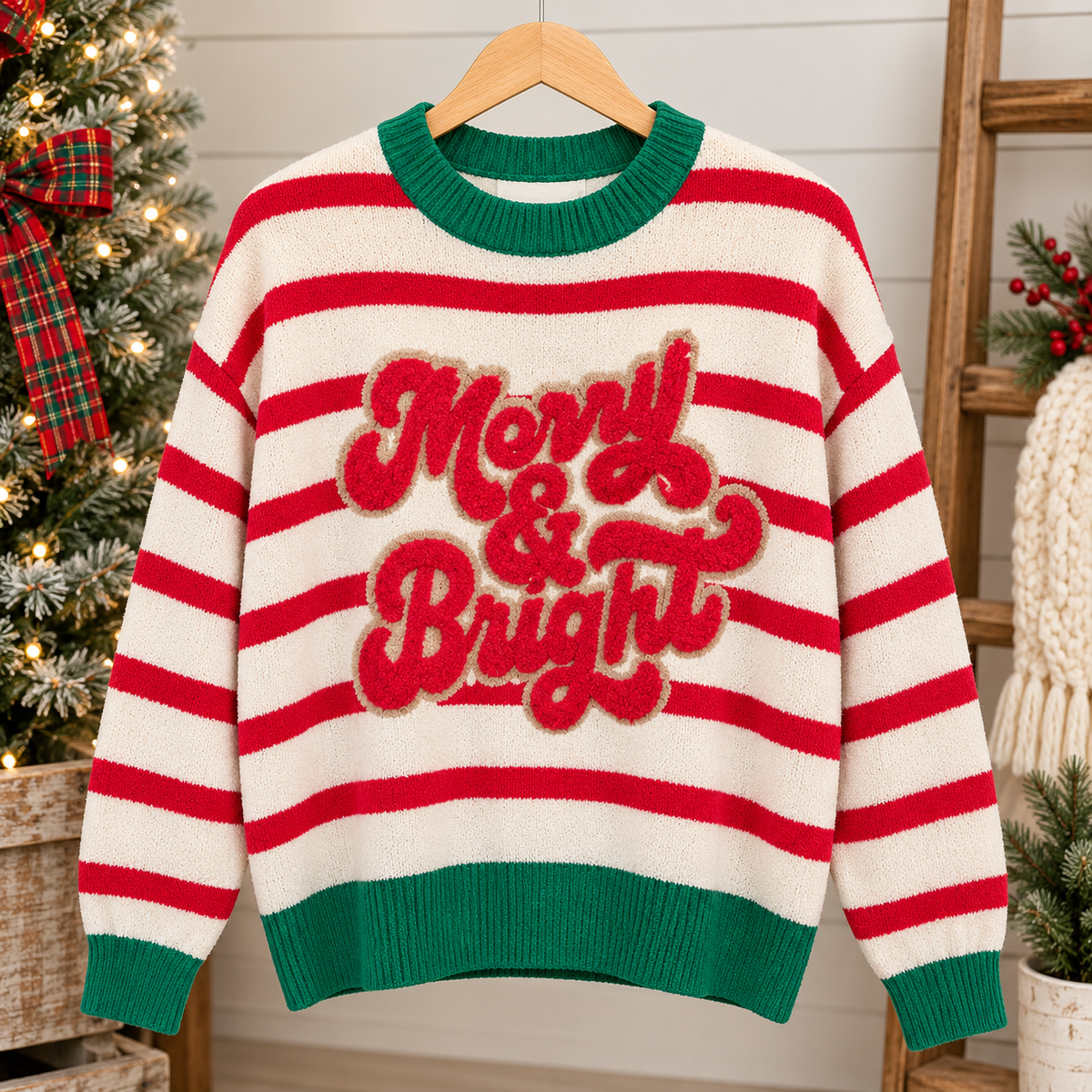 Christmas Theme Stripe Knit Top