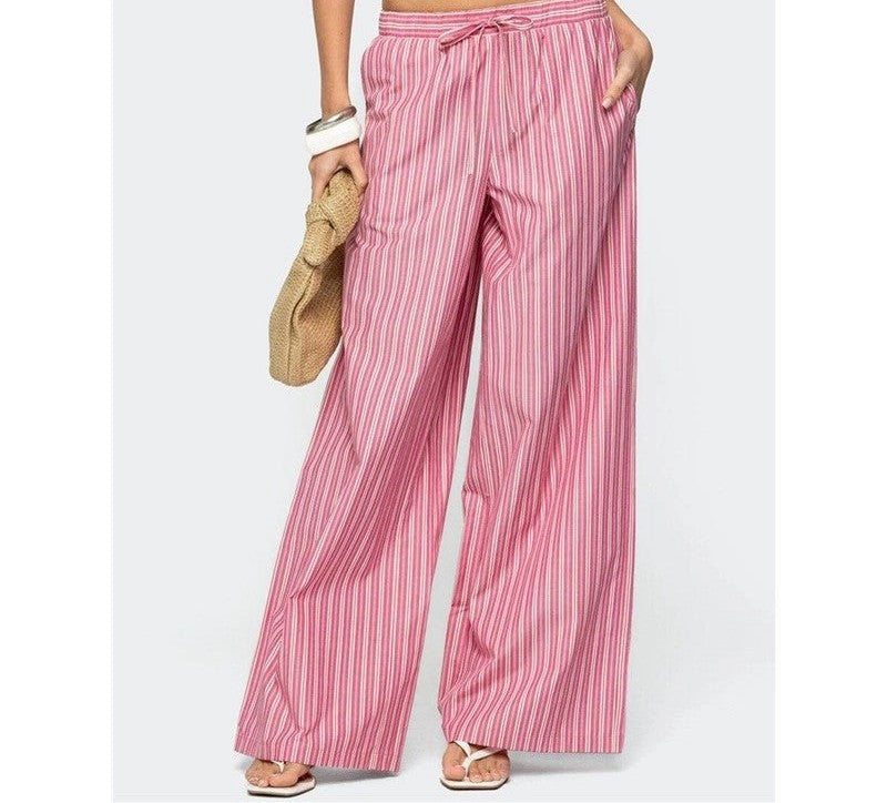 Summer Women's Striped Tie-Waist Wide-Leg Pants